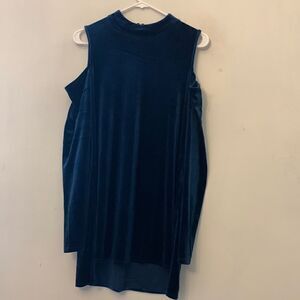 HALOGEN BLOUSE Blue velour cold shoulder long sleeve top Size M NWT